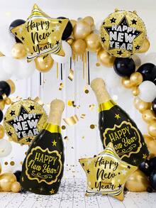 6 件/套 2026 新年快乐黑色和金色铝箔气球，包括酒瓶和星形铝箔气球，适用于 2026 黑色和金色新年派对、除夕装饰、圣诞派对、生日、毕业典礼、拍照道具、节日装饰 - 彩色 - 查看 8
