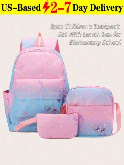 [US-Based Shipping]3pcs Set School Bags Girls Backpack Set Children's Schoolbag With Lunch Box Elementary School Outdoor Bag,School Backpack For Girls With Lunch Box Set,Elementary School Gradient Pattern Bag (Gradient Purple),Women's Fall Clothing Winter Clothing Christmas Halloween Gift,Comes With A Lunch Bag And A Pencil Case,3pcs Set School Bags Large Capacity Boys Printing School Backpack Set Rucksack Bagpack Kids Cute Book Bags, Backpack For School Mochila Escolar De Niña Bookbag Mochilas Mochilas Para Niñas Mochilas Escolares Para Niña Mochilas Escolares Para Niño Bags For School Clear Back Pack Bookbags For School Preppy Lunch Box For Kids Mochilas Para Niños Escuela Kids Backpack School Bag For Girls Lonchera Para Niño Mochila Escolar De Adolescentes,(Gradient Blue)