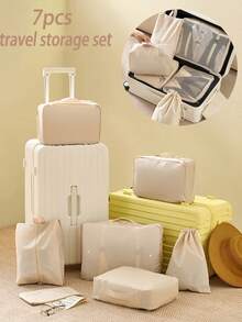 Zestaw organizerów podróżnych 7 w 1, przenośne torby do przechowywania z zamkiem błyskawicznym, składane kostki do pakowania bagażu, wodoodporne torby organizera na ubrania o dużej pojemności, wielofunkcyjne torby organizera bagażu, torby na buty, torby ze ściągaczem, torby podróżne, kosmetyczki, saszetki, kosmetyczki, niezbędne akcesoria podróżne - Wielokolorowe - Zobacz 1