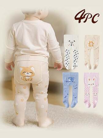 4 Pairs Of Baby Warm Legging, Children Soft Comfortable Casual Tights,For Winter Outdoor,All Seasons Wear