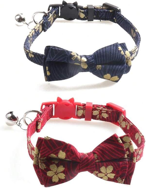 Imikoko 2 Pack Collars, With Adjustable Breakaway Bowtie And Sliver Bell, Small Dogs And Cats Neck.8-10.2