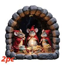 2 حزمة ملصقات جدارية بشكل فأر عائلي لعيد الميلاد ثلاثية الأبعاد، ملصقات منزلية ذاتية اللصق من البي في سي مناسبة لديكور غرفة المعيشة والنوم والمطبخ والمزرعة، هدايا عيد الميلاد المثالية