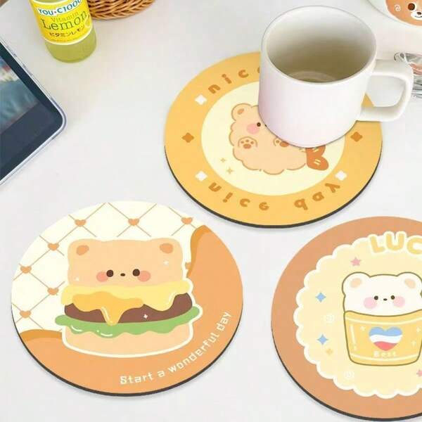Cute Diatom Mud Anti Scalding And Thermal Insulation Cup Mat 6-Piece Set, Cartoon Circular Plate Thermal Insulation Mat