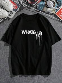 AnChiStreetwear - Camiseta de manga corta casual con gráfico en inglés minimalista y graffiti, adecuada para streetwear, actividades al aire uso diario, talla grande para hombres - Negro - Ver 2