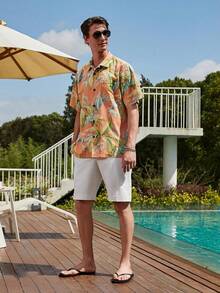 Men's Hawaiian Floral Shirts Silk Short Sleeve Button Down Casual Tropical Beach Holiday Shirtshalloween - 深藍色 - 查看 5