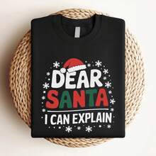 180g pure Cotton Christmas Unisex Tee Dear Santa I Can Explain Shirt with Snowflakes and Santa Hat, Holiday Xmas Gift, Funny Christmas Shirt, Festive Tee, Top For Everyday Wear designer clothes Breathable Versatile Women Top Graphic Tees graphic women Stylish - Negro - Ver 3