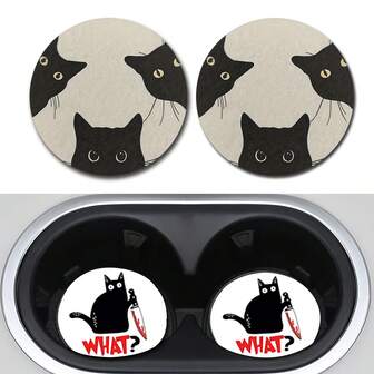 2 Pieces Set Of Absorbent Car Coasters For Cup Holders, 2.8-Inch Round Decorative Car Coasters, Fashionable Cup Holder Accessories, Keep Your Car Cup Holder Clean And Dry, Suitable For Home Coasters And Car Water Cup Pads, Suitable For Holidays And Birthday Gifts