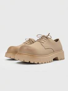 Zapatos Derby de punta redonda estilo retro británico para hombres, suela gruesa elevadora, botas de trabajo de alta gama y de caña baja