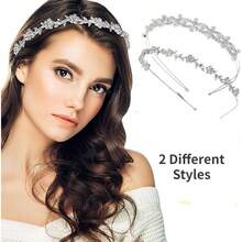 2 Pieces Rhinestone Bridal Crystal Women's Headband Wedding Flower Girl Pearl Diamond Slim Thin Silver Flower Leaves Crown Hair Band Accessories Headpiece Tiara For Bride Bridesmaids