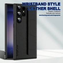 غطاء هاتف بسير معصم من نسيج جلدي لهواتف سامسونج S22/S23/S24/S25 بلس/ألترا، غطاء واقي للهاتف بتصميم بسيط مناسب للجنسين