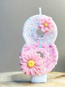 1 Peça Vela Numérica de Aniversário, Vela de Aniversário Rosa com Duas Flores, Vela de Bolo Decorada com Lantejoulas, Vela Numérica de 0 a 9, Vela Decorativa Favorita para Festa Romântica, Decoração de Bolo Adequada para Itens de Comemoração de Aniversário