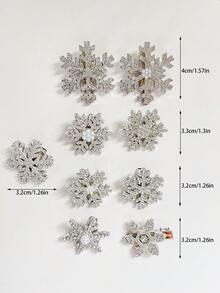 20个女士银色雪花仿珍珠发夹，水钻冬季氛围发饰，鳄鱼夹刘海发夹，优雅日常及圣诞雪花发饰，新年必备，派对造型，头部配饰，发夹 - 銀色 - 查看 2