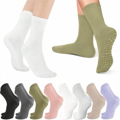 MYDEAR 8 Pares Calcetas Antiderrapantes Mujer, Calcetines de Yoga Antideslizantes Calcetines Largos de Compresión Pilates, Calcetas Deportivos Transpirables para Ballet, Fitness, Gimnasio,Correr