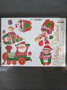 Juego de pegatinas para ventanas navideñas, Feliz Navidad y Próspero Año Nuevo, pegatinas de Papá Noel, tren, copos de nieve y caja de regalo, pegatinas de PVC removibles para ventanas navideñas, decoraciones navideñas, pegatinas para ventanas con temática de tren navideño, pegatinas decorativas de Papá Noel y renos - Multicolor - Ver 8