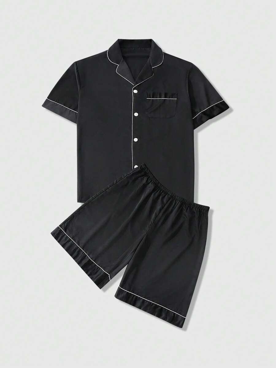 مجموعة ملابس علوية وشورت بأكمام قصيرة وفضفاضة للرجال كبار الحجم، ملابس منزلية للربيع والصيف، قطعتان