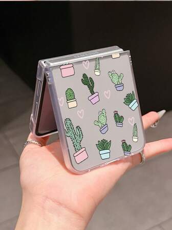 Plant 1pc Fashionable And Simple PC Material Cute Potted Cactus Element Folding Phone Case, Can Protect And Prevent Falling: SamsungGalaxy Zflip 3/Zflip 4/Zflip 5/Zflip 6/Zflip 7/OPPO Find N3 Flip/ Razr 50 Ultra/ Razr 60 Ultra/ Razr 60/ Razr 50/XiaomiMIX Flip/Galaxy Z Flip7 FE