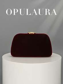 OpulAura 女士复古时尚天鹅绒手拿包，蛇扣设计，欧美风格，高端简约盒形手提包，适合婚礼、庆典、正式活动、派对、单肩包、高品质链条肩带 - 酒紅色 - 查看 6