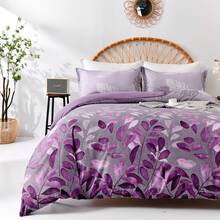 3PCS Soft Branches Leaves Pattern Duvet Cover Bedding Set Queen King Size With 2 Pillowcases Gift Purple Leaf Quilt Cover Set, Cozy Bed For Warm Fall & Festive Xmas Bedroom Decor, Soft & Stylish Bedding Collection - Màu tím - Xem 3