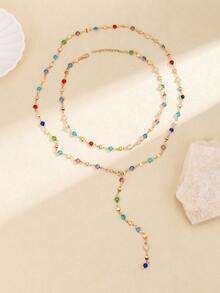 2 piezas Collar largo en forma de Y con cadena de metal ovalada y ajustable de color aleatorio, adecuado para viajes, citas, fiestas