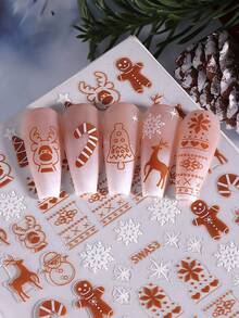 2 pièces Autocollants d'ongles avec motifs de bonhomme en pain d'épices marron, sapin de Noël, flocon de neige, cerf, canne. Motifs de dessins animés mignons et brillants. Décalcomanies adhésives pour manucure et décoration d'ongles pour femmes et filles, pour les designs d'ongles du Nouvel An - Multicolore - Voir 8