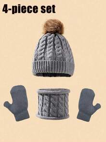 4件套儿童针织帽、围巾和手套。完美的秋冬防风保暖帽子套装。（适合0-3岁宝宝） - 彩色 - 查看 12