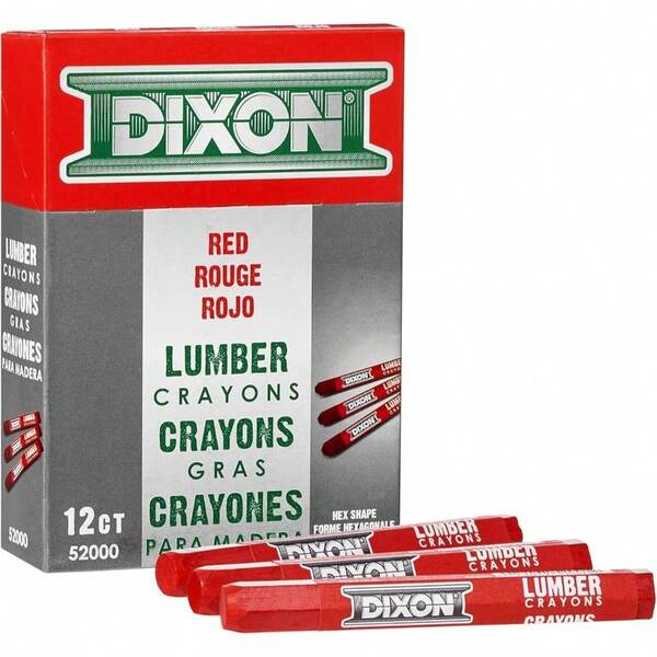 52000 Lumber Marking Crayons, Red, 4 - 1/2x 1/2 Hex, Pack Of 12