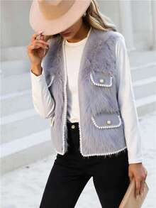Women Faux Fur Coats - Grey - View 1