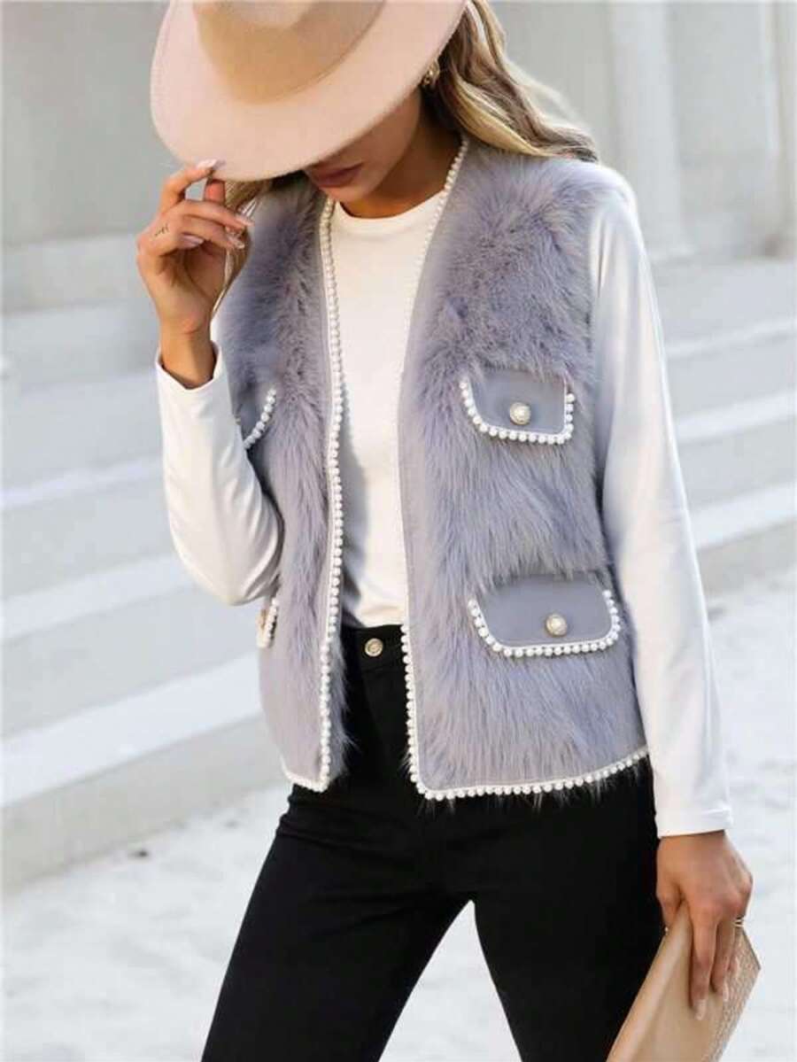 Women Faux Fur Coats - Grey - View 1