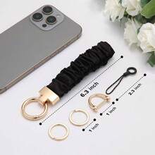 Wristlet Keychain Stretchy Key Chain Car Keys With D - Ring Scrunchie Keychain Wristlet Cute Wrist Lanyard - Black - View 5