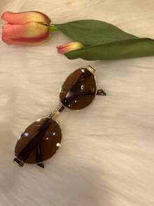 Sunglasses 2024 New Metal Female Internet Celebrity Street Photography Sunglasses Retro Lisa Same Style Selfie Mirror - 鏽棕色 - 查看 3