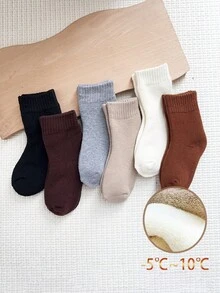 6 双儿童纯色厚毛圈袜，及膝保暖舒适冬季袜子 - 彩色 - 查看 7