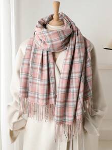 1 pieza Elegante bufanda/echarpe de mujer a cuadros multicolor con flecos de imitación de cachemira, Chal/pashmina de cachemira, Bufanda de cuello unisex estilo grueso y casual para el invierno, Chal envolvente para mujer, Suave y cómoda, Para uso diario y salidas, así como regalos navideños para miembros de la familia