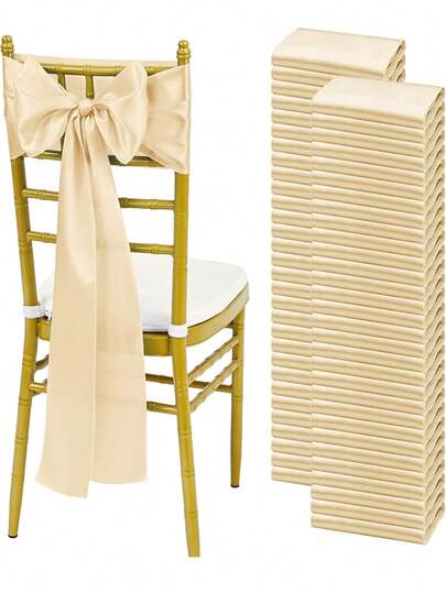 2pcs/10pcs Champagne Satin Chair Sash Ties, Silk Ribbon Chair Decorative Bow, Wedding Chair Bow Sashes For Thanksgiving, Christmas, Birthday, Banquet, Party, Home Kitchen Decoration, Outdoor, Event, Wedding Activities