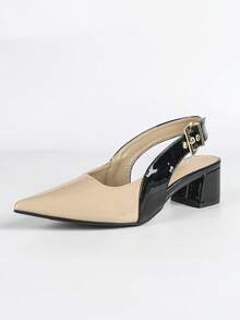 Women's Pointed Toe Elegant Chunky Heel Open Back Fashion Sandals - Black/Apricot - View 7