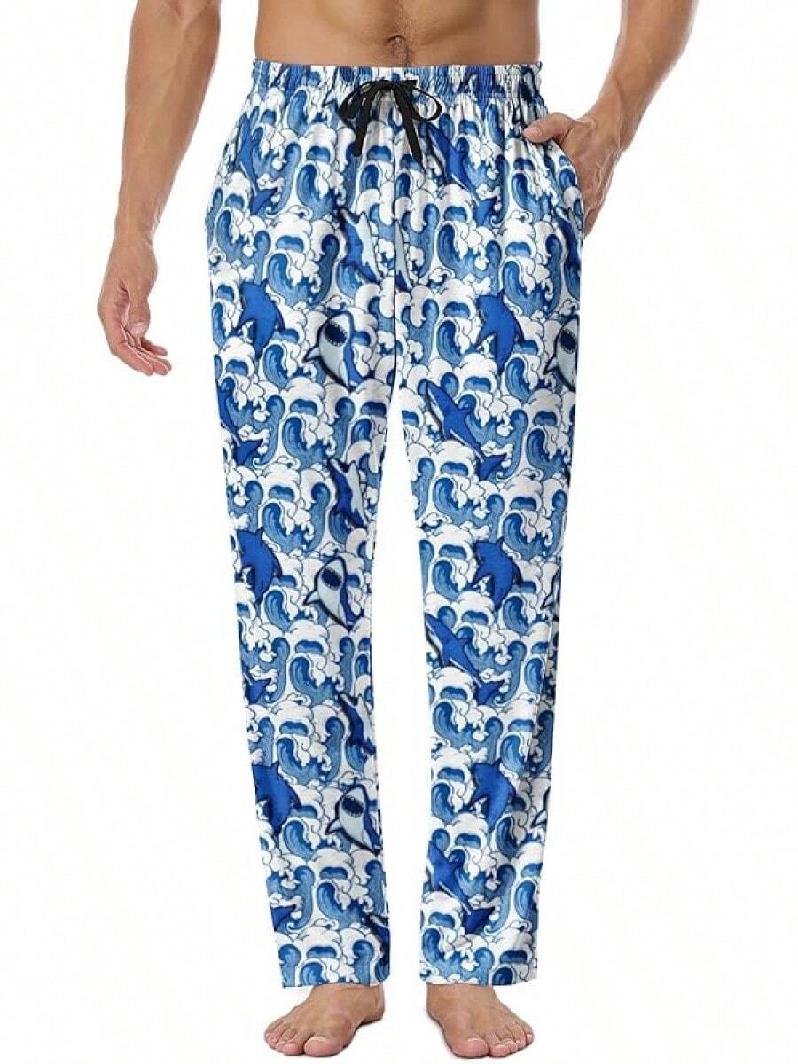 Mens Pajama Pants, Soft Lounge Sleep Pants With Pockets Lightweight Long Pajama Bottoms For Menhalloween - Shark - View 1