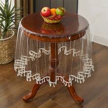 1 قطعة منضدة شفافة ناعمة بشكل دائري - مع شرابات معلقة، غطاء طاولة بطراز بسيط على طريقة إنستغرام، مناسب لديكور الزفاف والحفلات والمطاعم والمقاهي - أبيض - مشاهدة 1