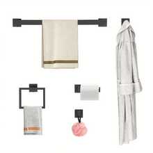 YUNRUX Stainless Steel Towel Bar Set Wall-Mounted Towel Bar Set - 黑色 - 查看 5