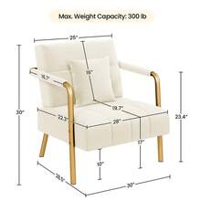 Butterslay 1pc Upholstered Accent Chair Modern Velvet Chair With Golden Metal Legs & Cozy Pillow, Leisure Arm Chair For Home Office - 米色 - 查看 9