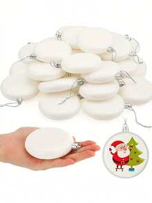 12packs 8cm/3.15in White Shallow Spheric Blank Ball Ornaments With Silvery Wire, DIY Christmas Tree Hanging Ornaments For Christmas, Festival Decorations For Home, Office, Best Gift Home Decor Christmas Decorations Room Decor Winter