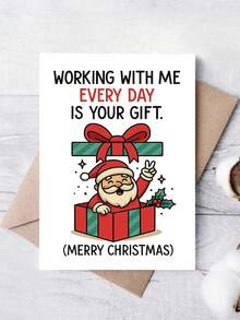 1 Cartão de Natal Engraçado com Papai Noel - Mensagem "Cada Dia que Você Trabalha Comigo É Seu Presente", Design de Natal Vermelho e Verde para Festa de Escritório, Agradecimento à Equipe ou Troca de Amigo Secreto - Não Necessita Pilhas - Cartões de Papel para Felicitações Adequados como Presente para Colegas de Trabalho e Amigos - Decorações Festivas no Local de Trabalho, Desejos Sazonais, Ilustrações Alegres, Papel-Cartão Premium, Lembrancinhas Corporativas, Cartões Engraçados, Papel-Cartão Durável, Impressão de Alta Qualidade