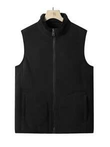 Women's Wool Vest Jacket, Warm & Soft, With Zipper Pockets, Sleeveless, Thermal Lined & Thickened,Winter - Black - View 4