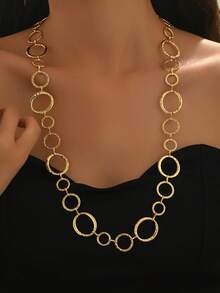 1 Stück asymmetrische glatte ovale Kette Halskette, Goldfarben, vielseitig für den täglichen Gebrauch, als Geschenk, für Lässig & Feiertage geeignet - Geometrische lange Halskette - Übersicht 8