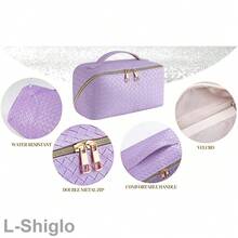 Large Capacity Waterproof Travel Makeup Bag For Women - Foldable Flat Lay Cosmetic Bag With Compartments Toiletries & Beauty Essentials - 紫色 - 查看 2