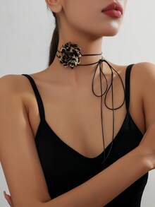 1 pezzo Collana choker con fiore di Camelia, collana con cinturino a fiore di rosa nera per donne - Fiori di leopardo - Visualizzare 11