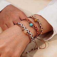 1PC/Casual Personalized/Glass Glossy Synthetic Green Pine Jewelry Rope Woven Bracelet Two Pieces Set/Fashion Accessories/Suitable For Women, Friends, Girlfriends/Suitable For Holiday Parties/Versatile Necklace