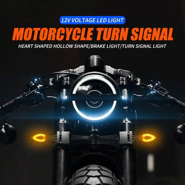 2 pièces/set Éclairages de travail pour moto 12V avec 12 lumières en forme de cœur creux, ampoules LED jaunes haute luminosité, portée d'éclairage claire et lumineuse, câblage non destructif, design cool et attrayant, universel pour les motos