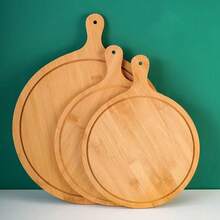 1pc 6/7/8/9/10 Inch Bamboo Wooden Pizza Board Round With Handle Pizza Baking Tray Pizza Stone Cutting Board Platter Kitchen Cake Bakeware Tools