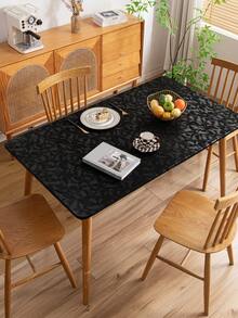 1pc Plain Minimalist Modern Oil-Proof Waterproof Washable Round Tablecloth, Luxury Dining Table Protective Mat - Black - View 7