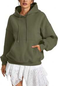 Women Fleece Hoodies With Pocket Oversized Hooded Sweatshirts  Pullover Long Sleeve Top Fall Outfits - Army Green - View 6