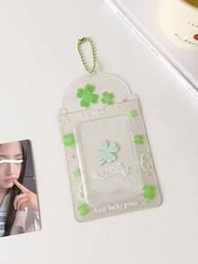 1 件透明四叶草和草莓 3 英寸卡夹，闪光水果卡通偶像卡夹，学生证/公交卡钱包，儿童